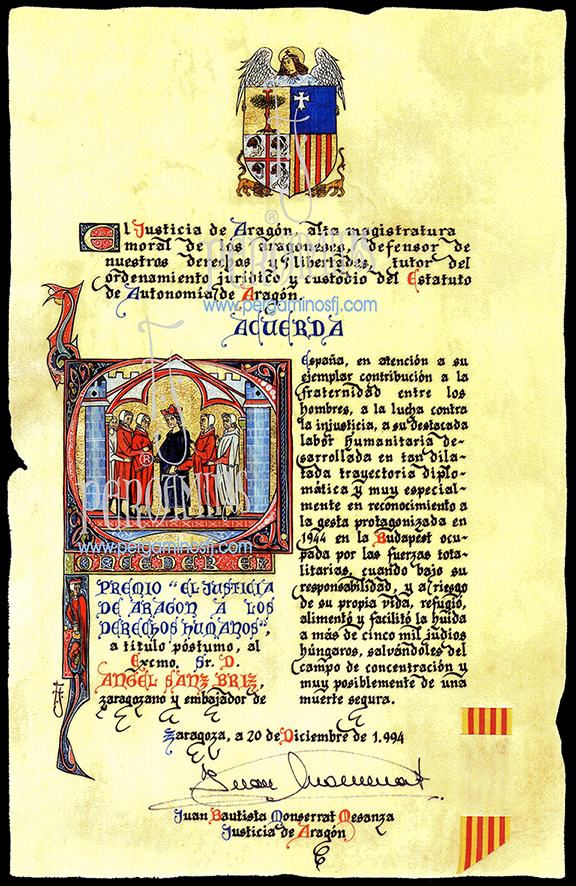 Diploma Justicia de Aragón-Ángel Sanz Briz (1994)